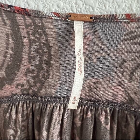 Free People Fiona Print Top Surplice Statement Sleeve Blouse Shirt Medium - Picture 12 of 13